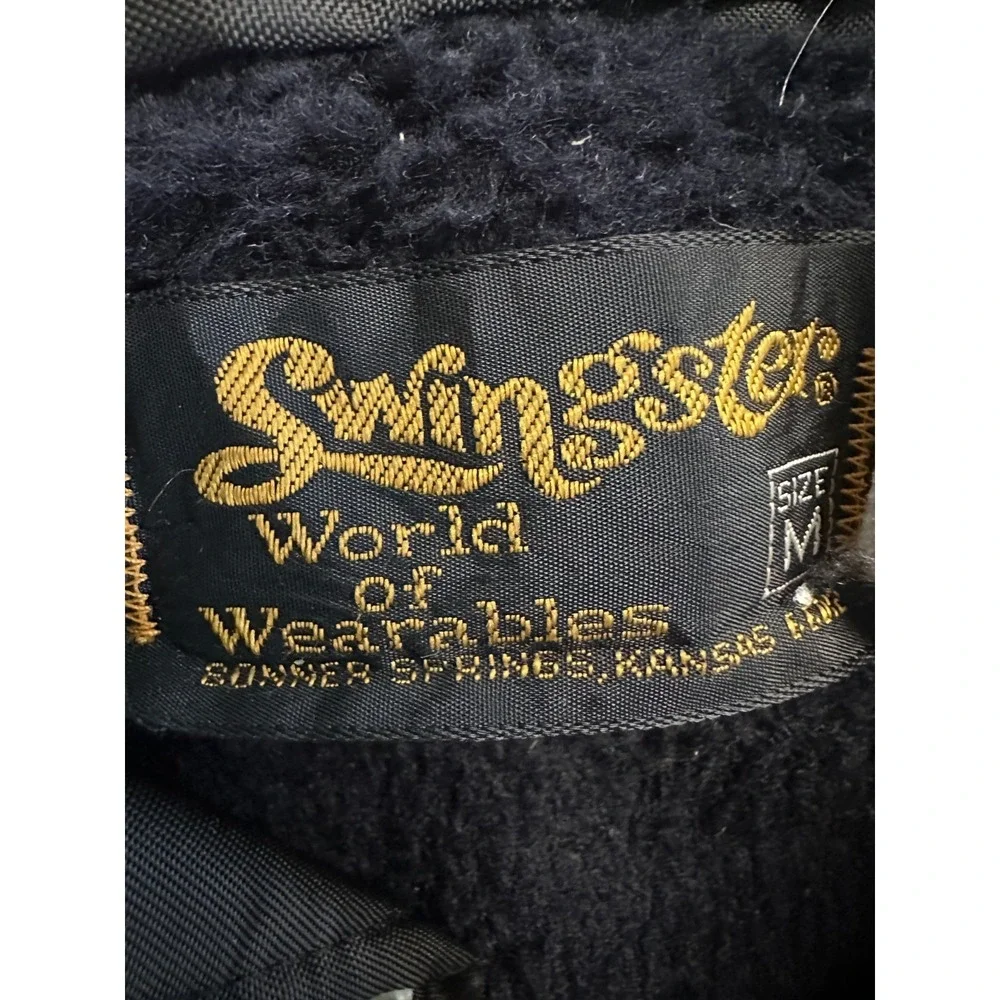 Vintage Swingster Davey Crockett Mens Medium Jacket Black Nylon Embroidered Snap